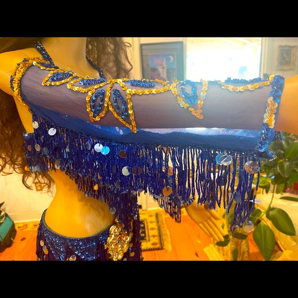 Designer Madame Abla Professional Egyptian bellydance costume Dark Blue & gold - Picture 11 of 16